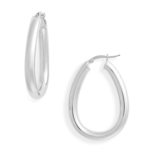 Argento Vivo Elongated Sterling Silver Hoops - Picture 1 of 5